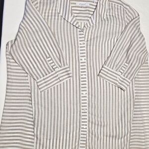 Foxcroft Beige and White Striped Blouse. Size 24W
